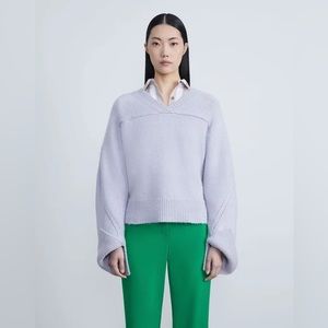 NWT $1,298 Lafayette 148 SILK YARN VOLUMINOUS SLEEVE V-NECK SWEATER Xs oversized